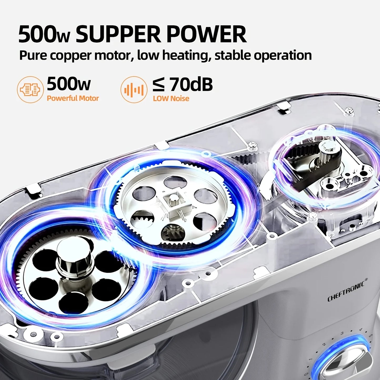 Stand Mixer, 5.5QT Tilt-Head Electric Food processor - 500W 6+P Speed