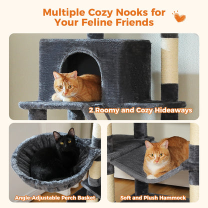70.8" Multi-Level Cat Tower with 9 Scratching Areas, Plush Hammock and Perches