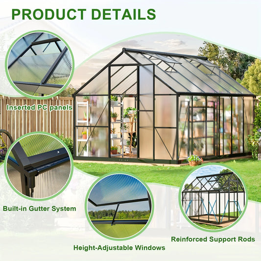 Multi-Size Polycarbonate Greenhouse PC Panels Aluminum Frame Vent Roof UV Protection