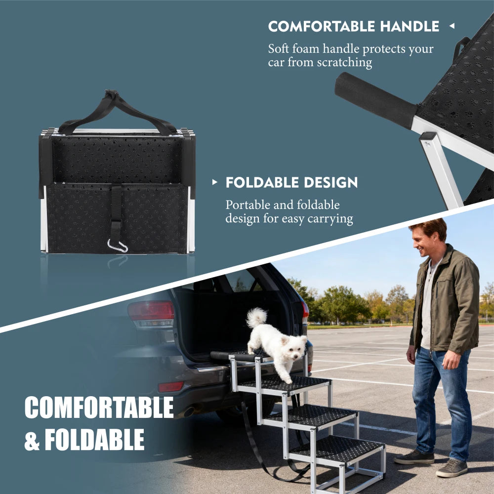 Foldable Dog Steps, Portable Pet Stairs with Non-Slip Surface & Reinforced Design