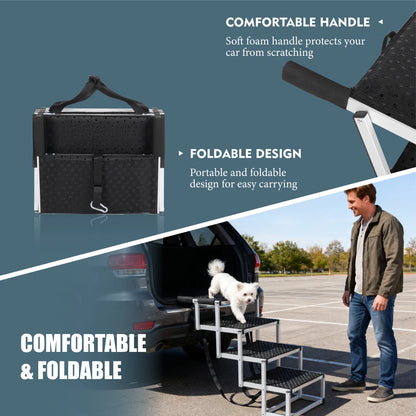 Foldable Dog Steps, Portable Pet Stairs with Non-Slip Surface & Reinforced Design