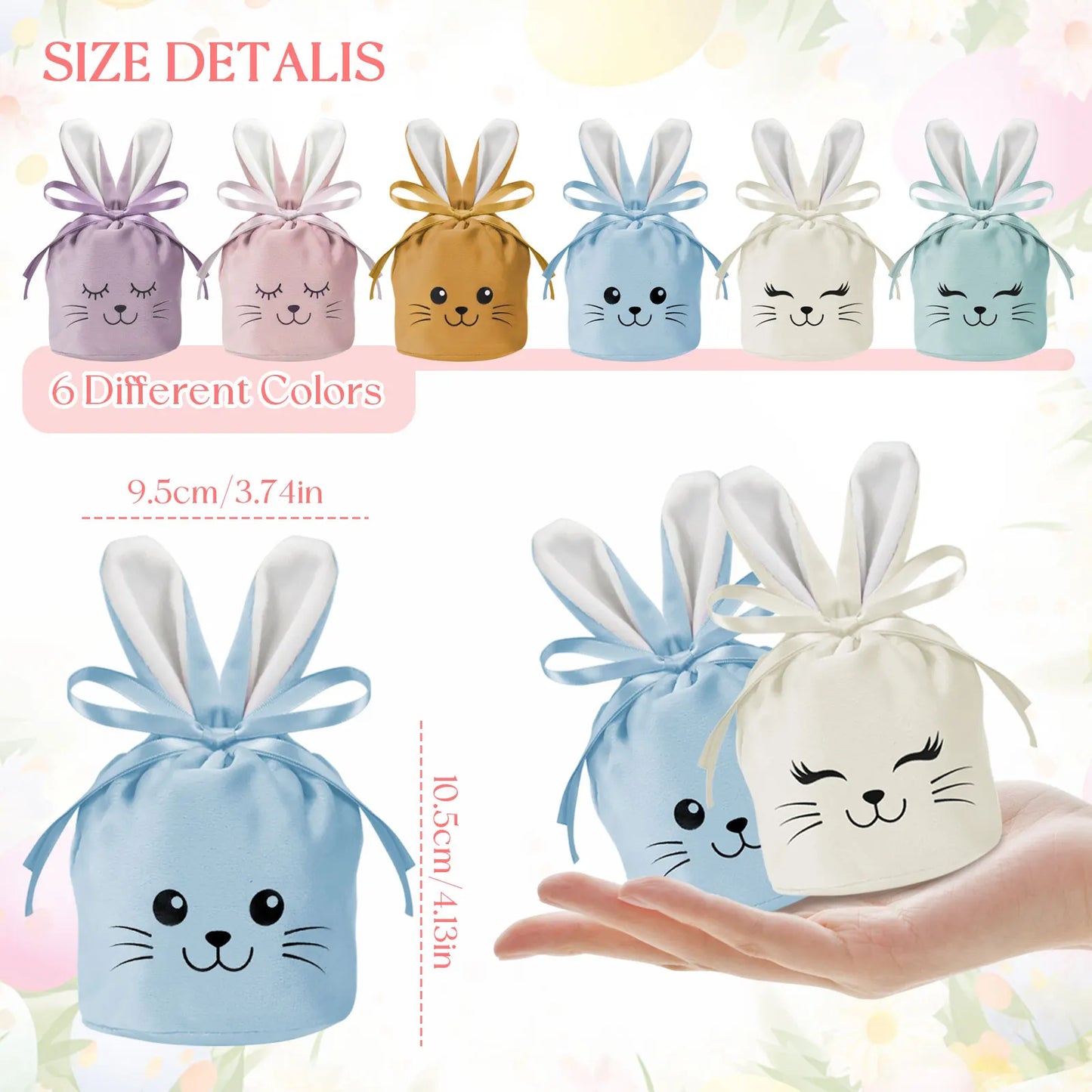12-24pcs Easter Bunny Bags, Velvet, Bunny Ear Gift Bags
