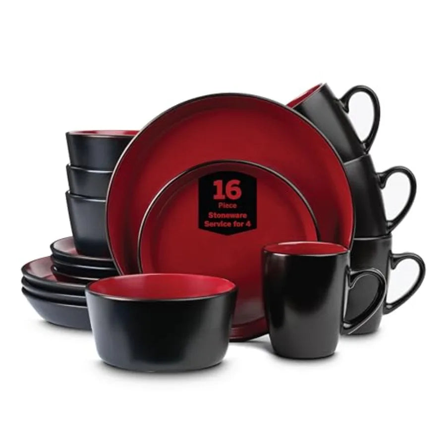 16 Piece Albie Stoneware Dinnerware Set, Microwave and Dishwasher Safe