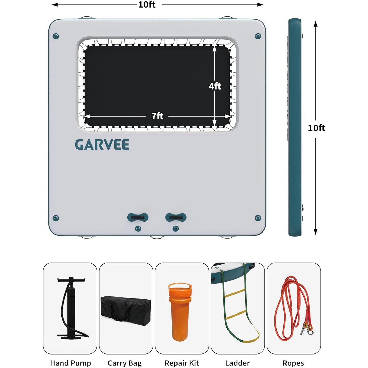 10x10FT Inflatable Floating Dock/Platform with Mesh Swim Area