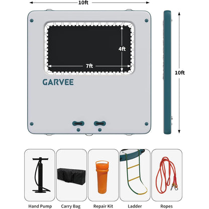 10x10FT Inflatable Floating Dock/Platform with Mesh Swim Area