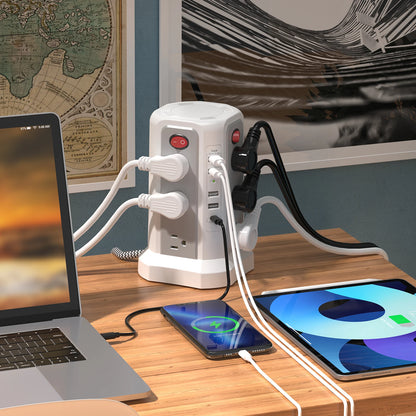 Tower extension cord plug-in board, 1.8m braided with PD20W fast charging port