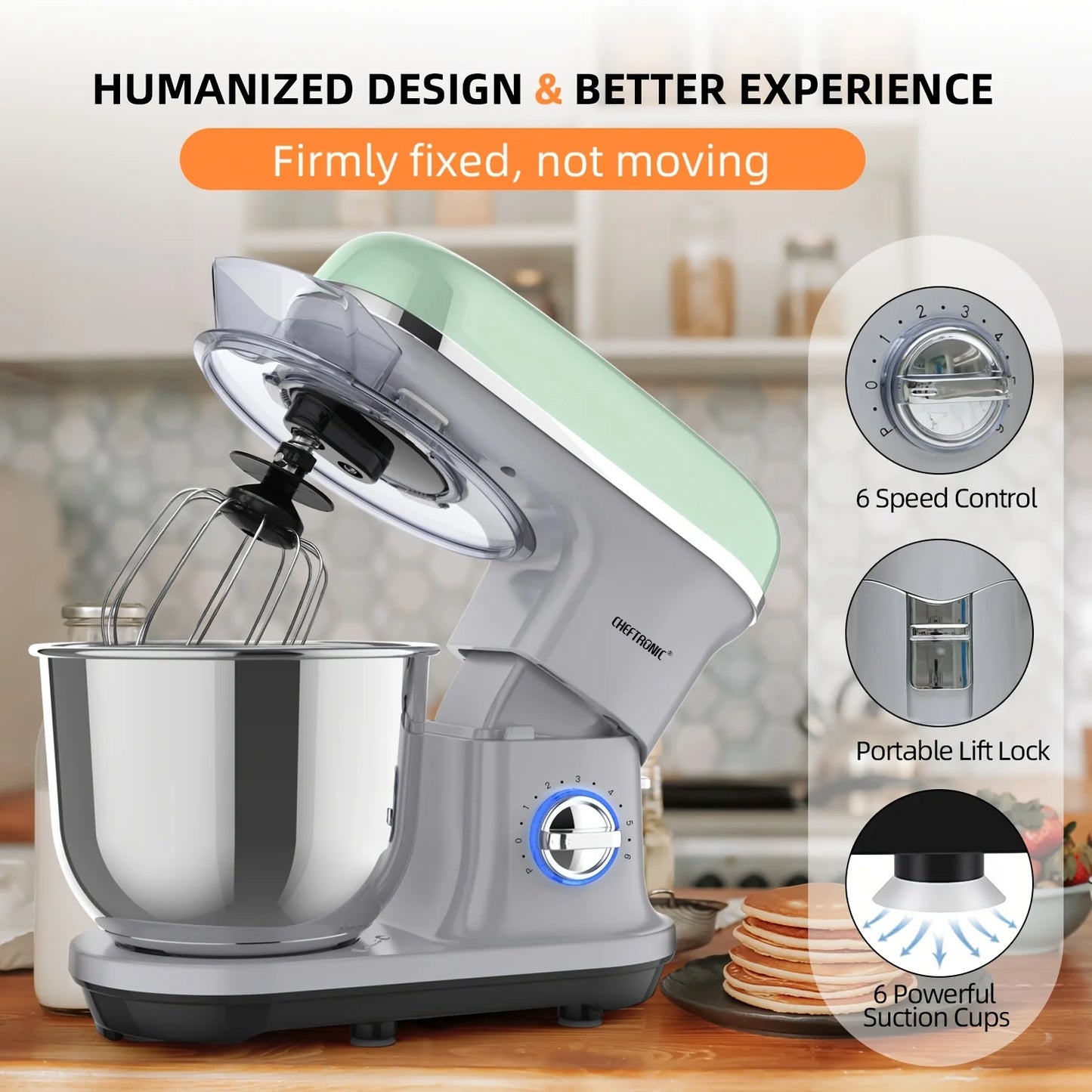 Stand Mixer, 5.5QT Tilt-Head Electric Food processor - 500W 6+P Speed