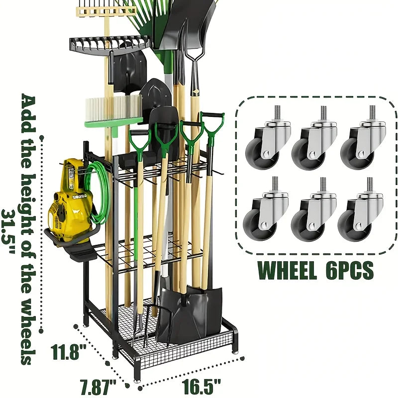 Garden tool rack, storage, heavy-duty, organizer