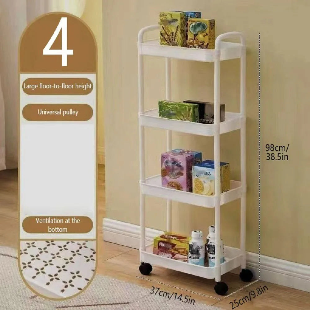3/4-Tier Rolling Storage Cart, Organizer Trolley, Slim, Space-Saving, w/Adjustable Shelves