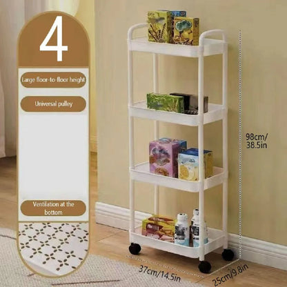 3/4-Tier Rolling Storage Cart, Organizer Trolley, Slim, Space-Saving, w/Adjustable Shelves