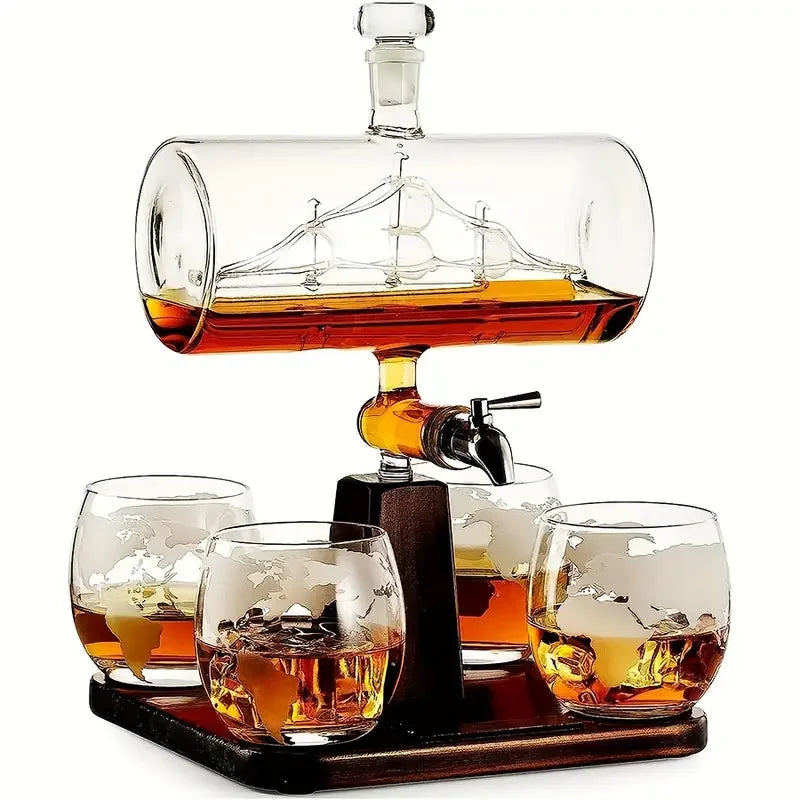 Smooth Sailing Decanter Set - 44oz decanter + 4pc 10oz glass cups and spout