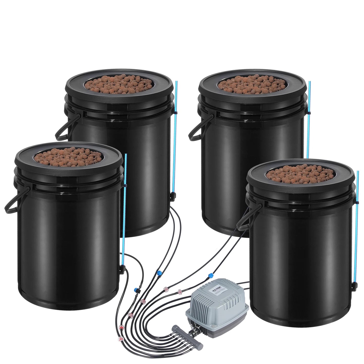 Hydroponics Grow System w/ Top Drip Kit, Deep Water Culture, 5-Gallon Buckets with Air Pump