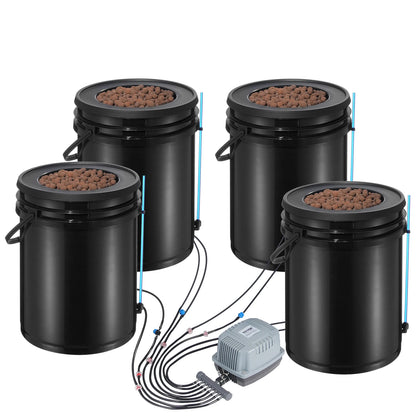 Hydroponics Grow System w/ Top Drip Kit, Deep Water Culture, 5-Gallon Buckets with Air Pump