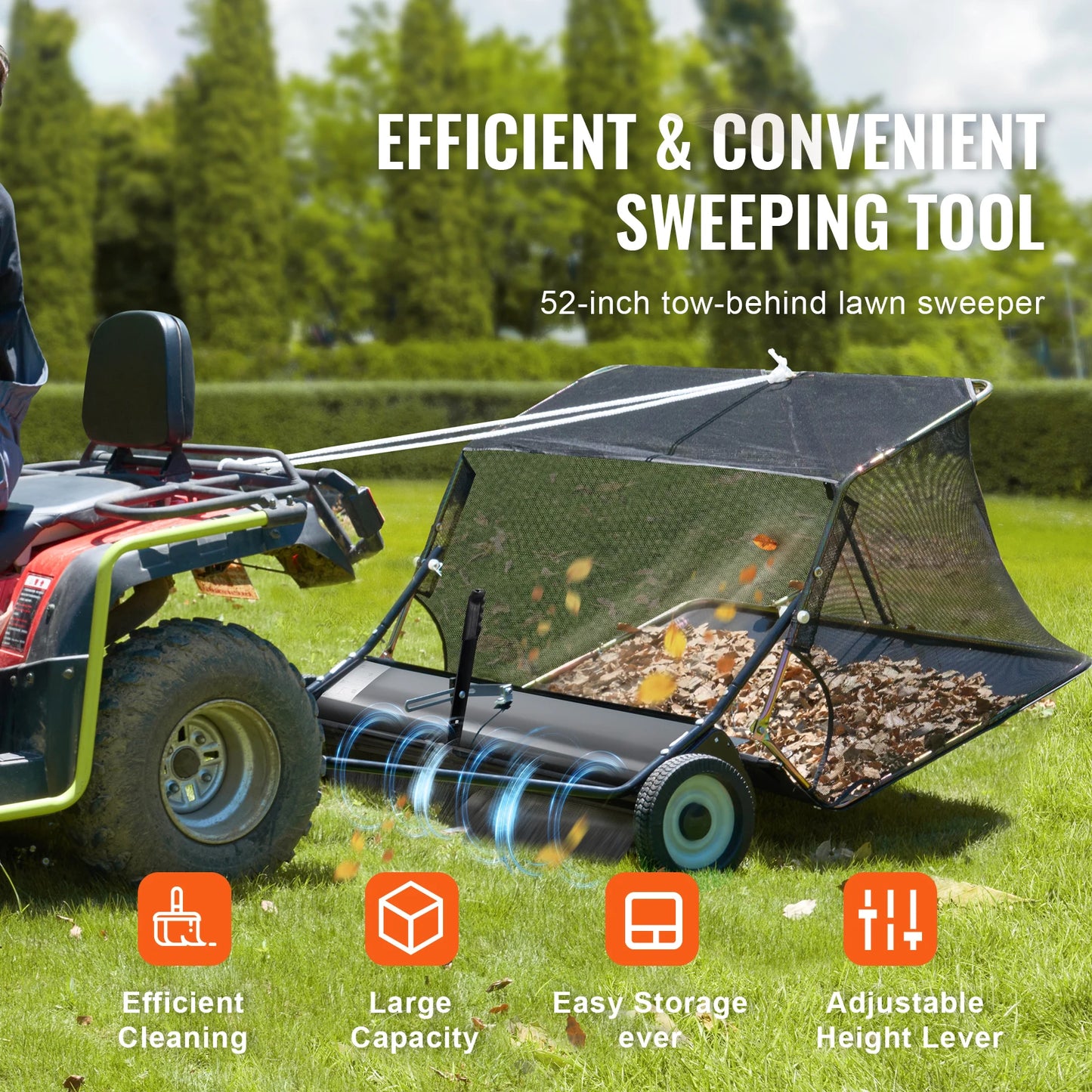 52-inch Lawn Sweeper, Tow Behind, 26cuft,  Heavy Duty Collector