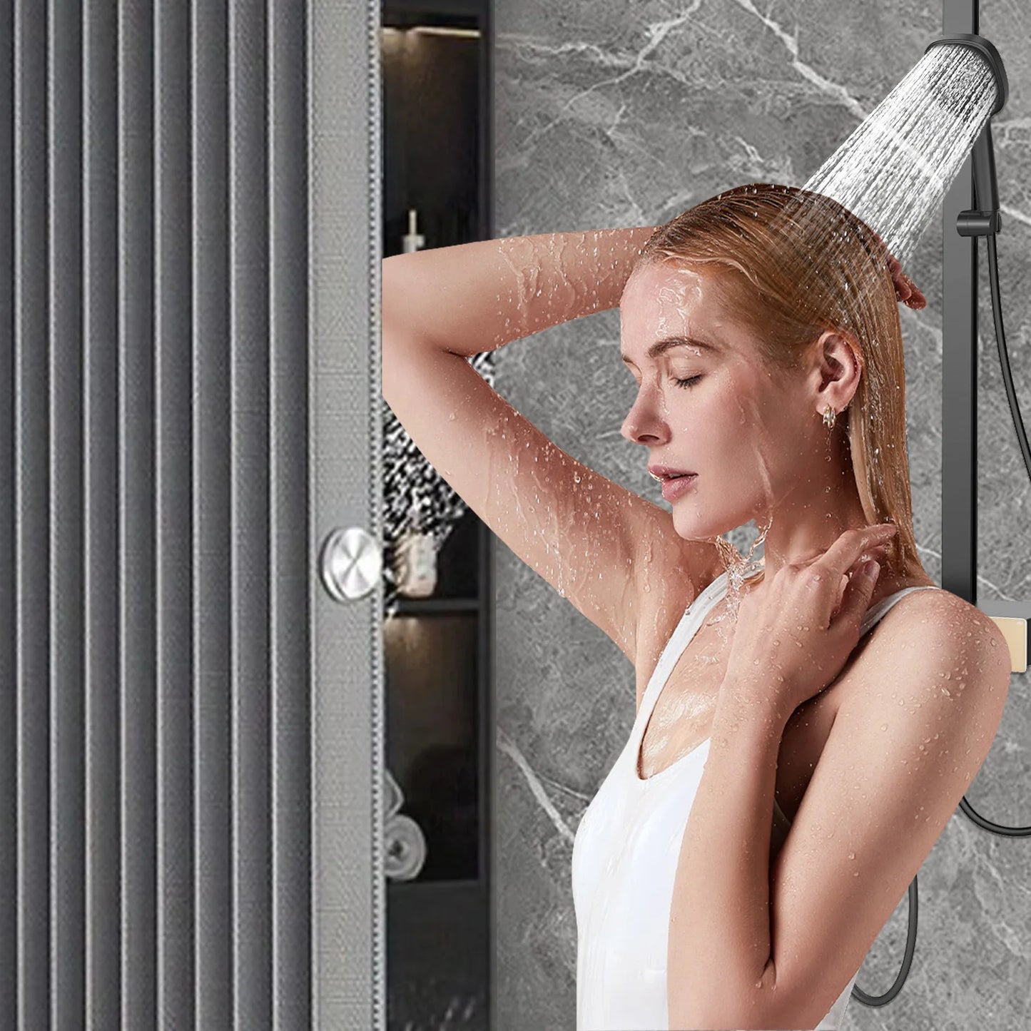 Privacy Bathroom Divider, Foldable Magnetic Shower Curtain, Waterproof with 14 Hooks