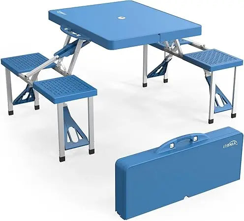 4Ft Folding Picnic Table with Seats/Umbrella Hole-Supports up to 265 Lbs. Lightweight and Fold Up