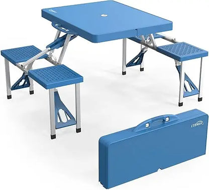 4Ft Folding Picnic Table with Seats/Umbrella Hole-Supports up to 265 Lbs. Lightweight and Fold Up