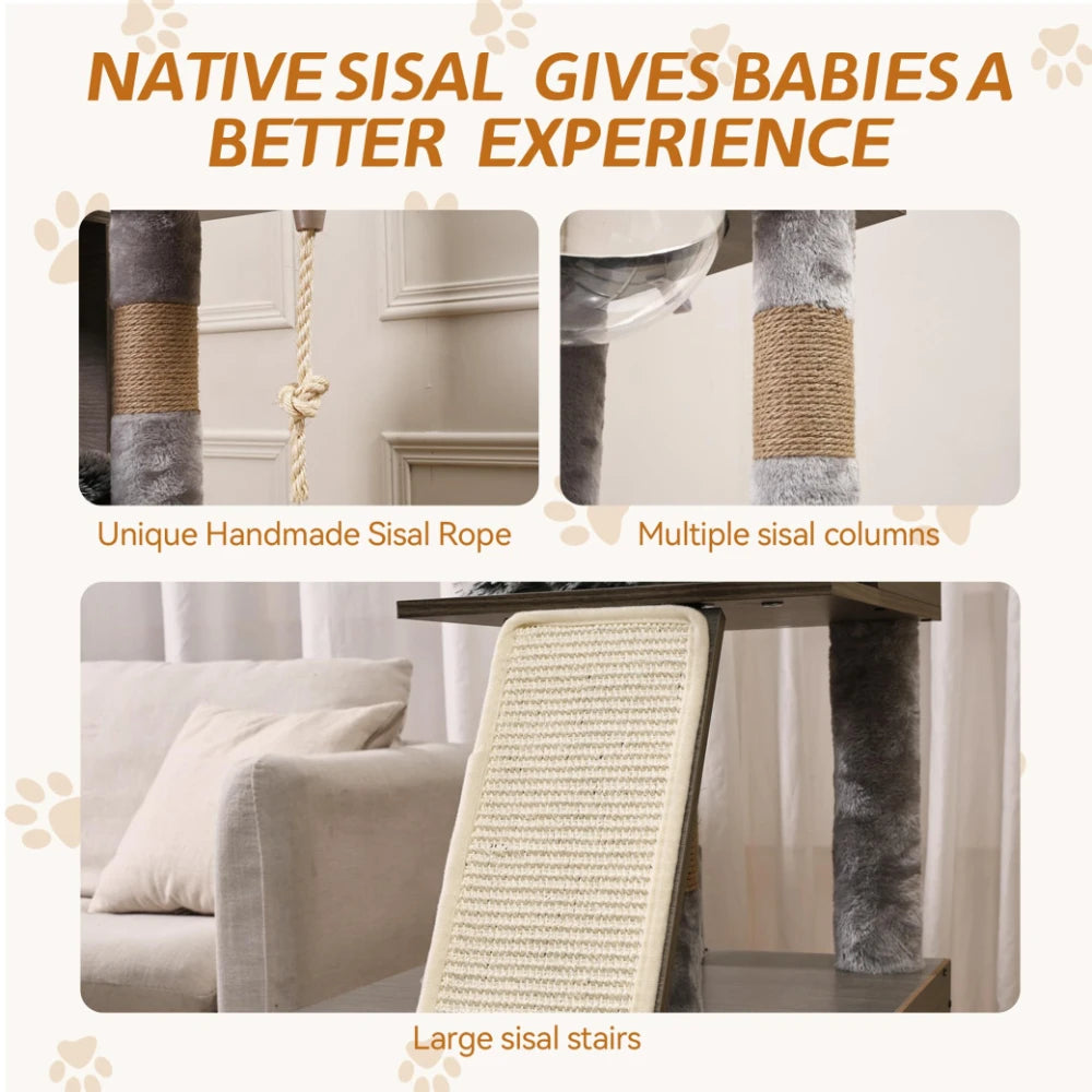 66.9" Cat Tree Tower W/ Litter Box Enclosure, Storage Cabinet, Sisal Scratching Post and Multi-Levels