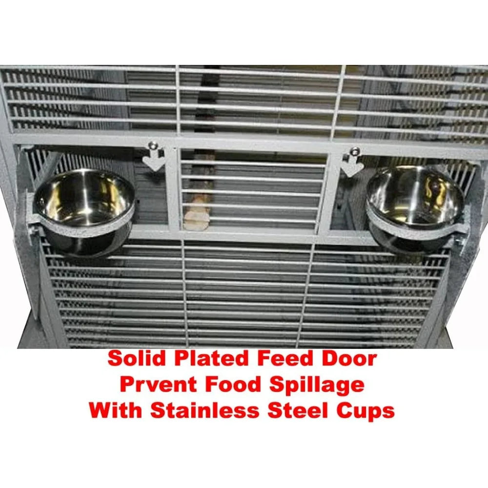 Elegant Wrought Iron Play Top Bird Cage  w/Large Interior Space, Removable Trays, On Wheels