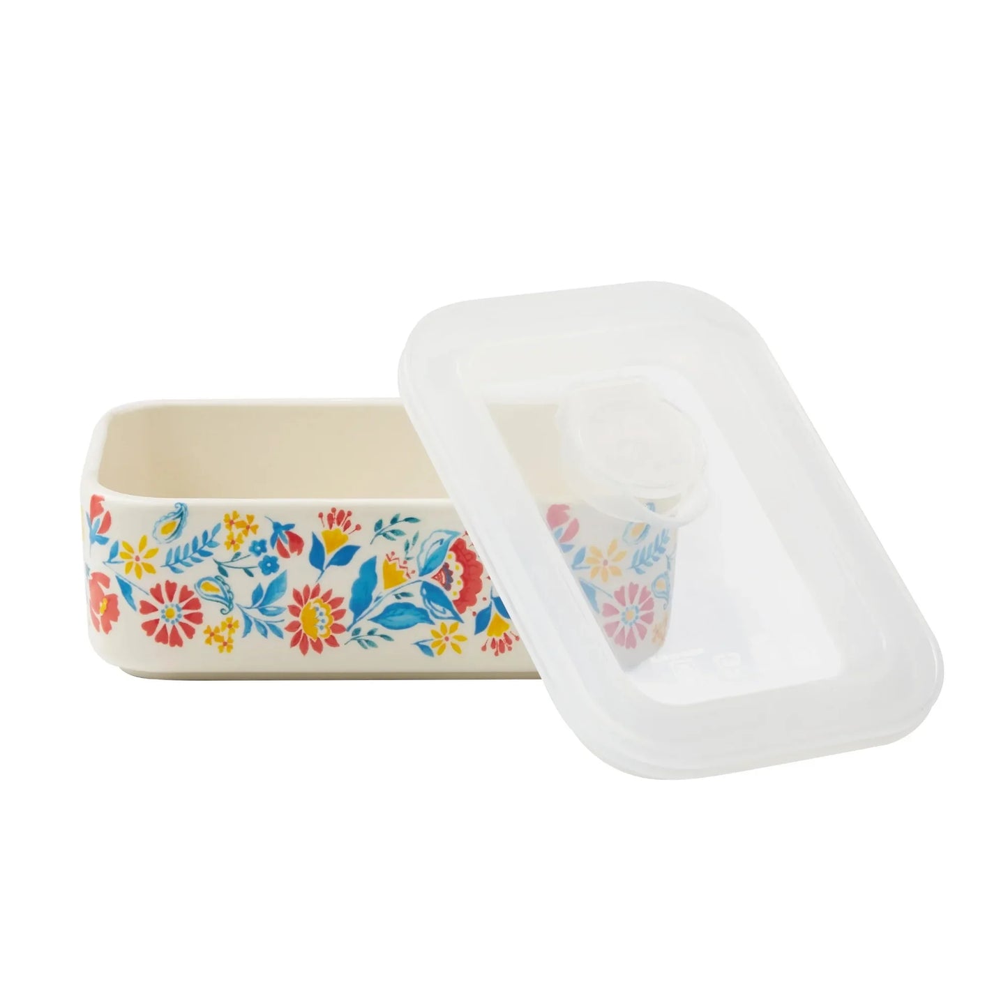 Sweet Rose Ceramic Nesting Bowls 6-Piece Set with Lids, Vintage Stoneware