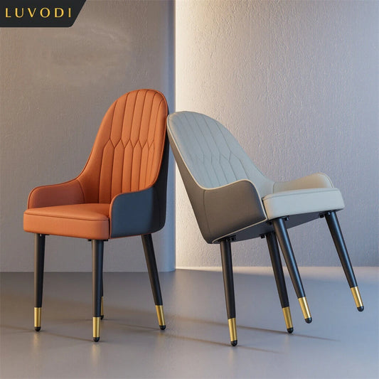 2 Pcs - Modern PU Leather Dining Chairs with Arms and Metal Legs - Choice of 3 Colors
