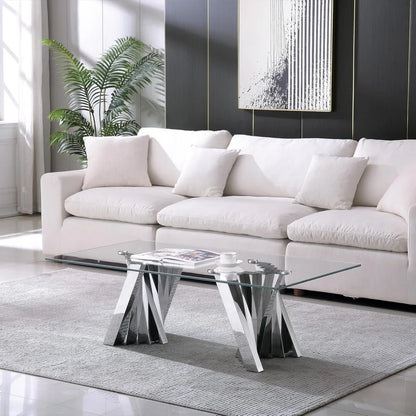 3 PC Modern Glass Table Set Includes Coffee Table, Console Table & End Table