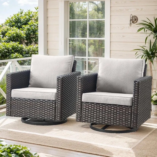 Set of 2, Patio Swivel/Rocker Chairs with PE Wicker and cushions
