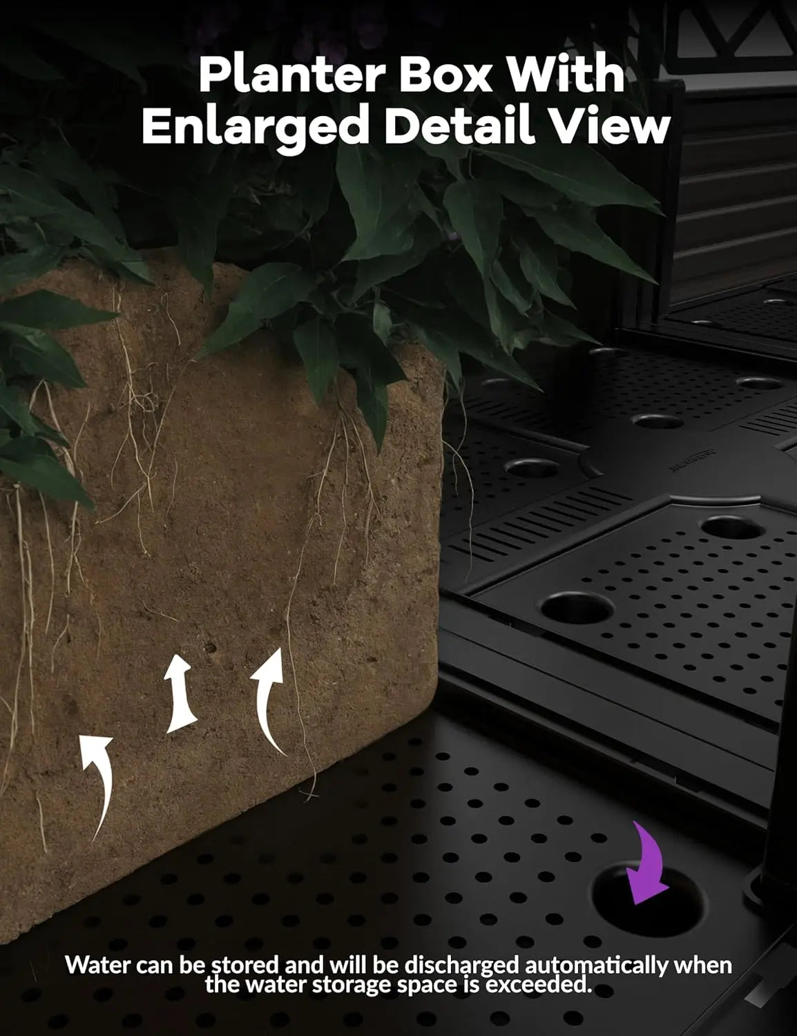 Planter Box w/ Trellis Rack, 5.25FT,  Raised Bed, Self-Watering with Drainage Holes