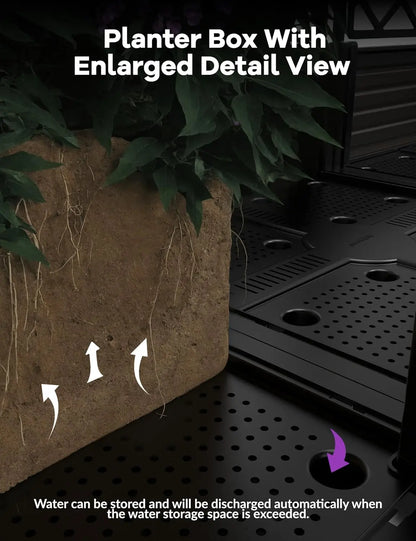 Planter Box w/ Trellis Rack, 5.25FT,  Raised Bed, Self-Watering with Drainage Holes
