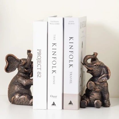 Vintage Elephant Bookends with Non-Slip Padding - Heavy Duty Resin