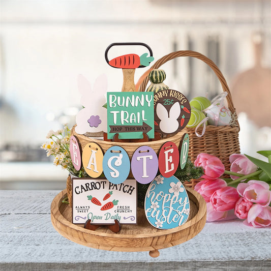 Easter Bunny Table Centerpiece Set with Vintage Wood Block Letters