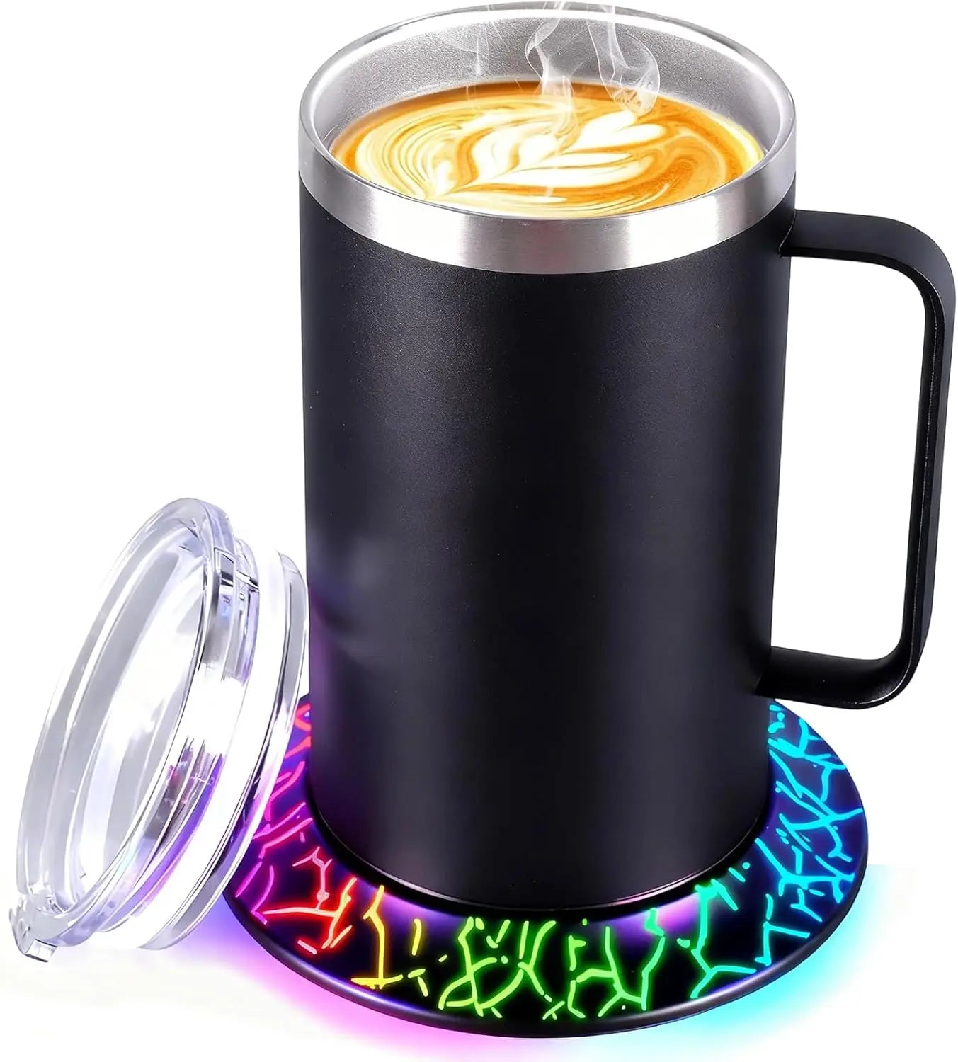 Heated Coffee Mug with Lid and Glow Warmer, 17oz, with PD Charger and USB Cable - Auto Shut Off