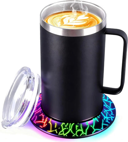 Heated Coffee Mug with Lid and Glow Warmer, 17oz, with PD Charger and USB Cable - Auto Shut Off