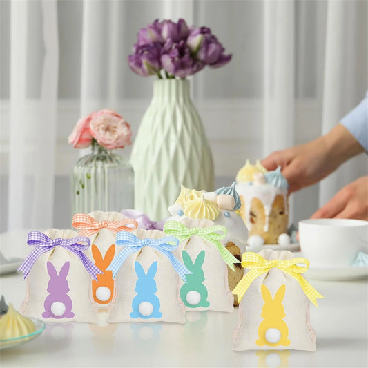 Easter Bunny Burlap Gift Bags Set of 6 - Adorable Easter Treat Bags