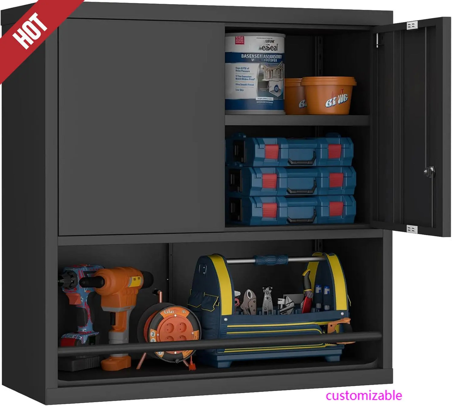 31" H Locking Metal Storage Cabinet with Doors and Shelves, Lockable Wall Mount