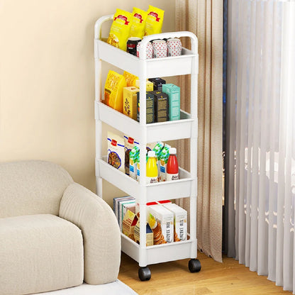 3/4-Tier Rolling Storage Cart, Organizer Trolley, Slim, Space-Saving, w/Adjustable Shelves