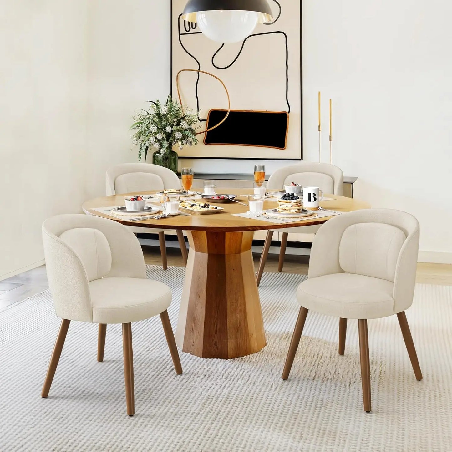 Set of 6, Modern Kitchen Chairs with Solid Wood Legs, Upholstered