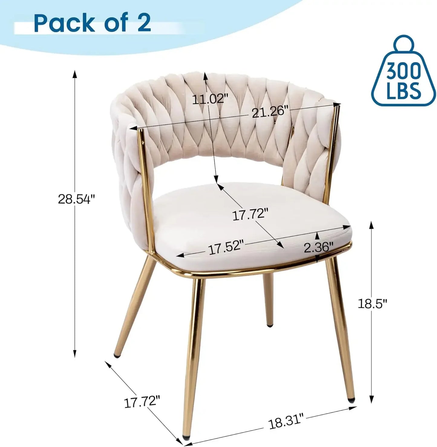 Modern Mid-Century Accent Velvet Dining Chairs Set of 2, Upholstered with Woven Back