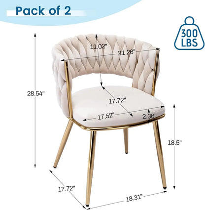 Modern Mid-Century Accent Velvet Dining Chairs Set of 2, Upholstered with Woven Back