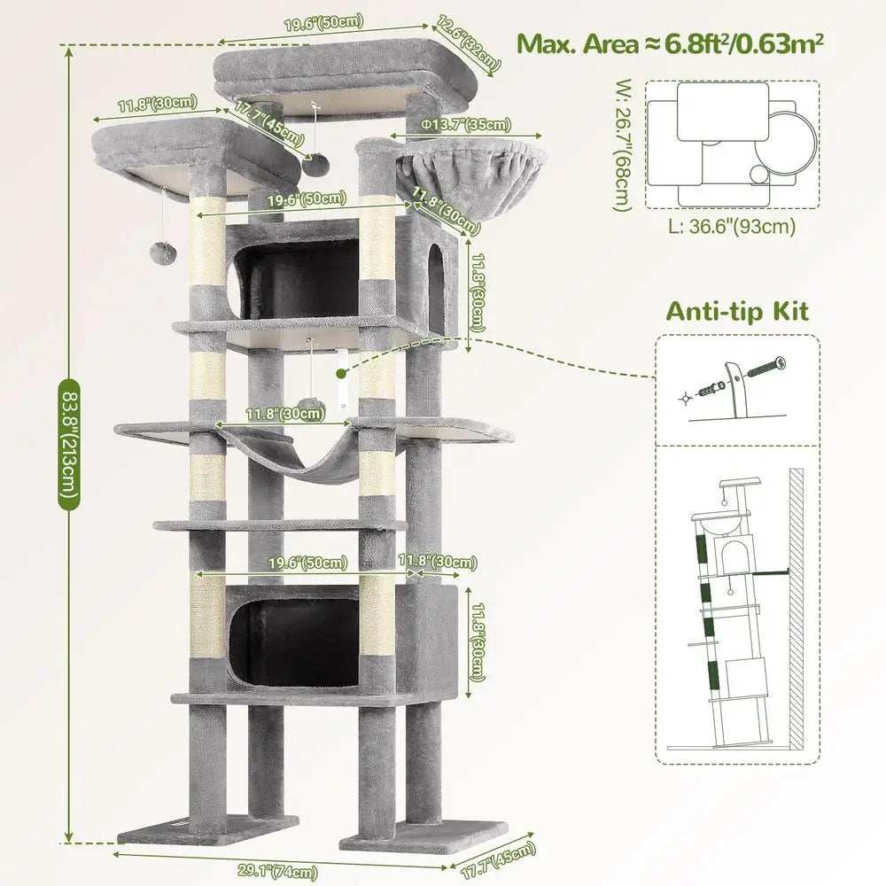 XXL Giant Cat Tree, 83 Inch, Heavy Duty w/Multi-Levels