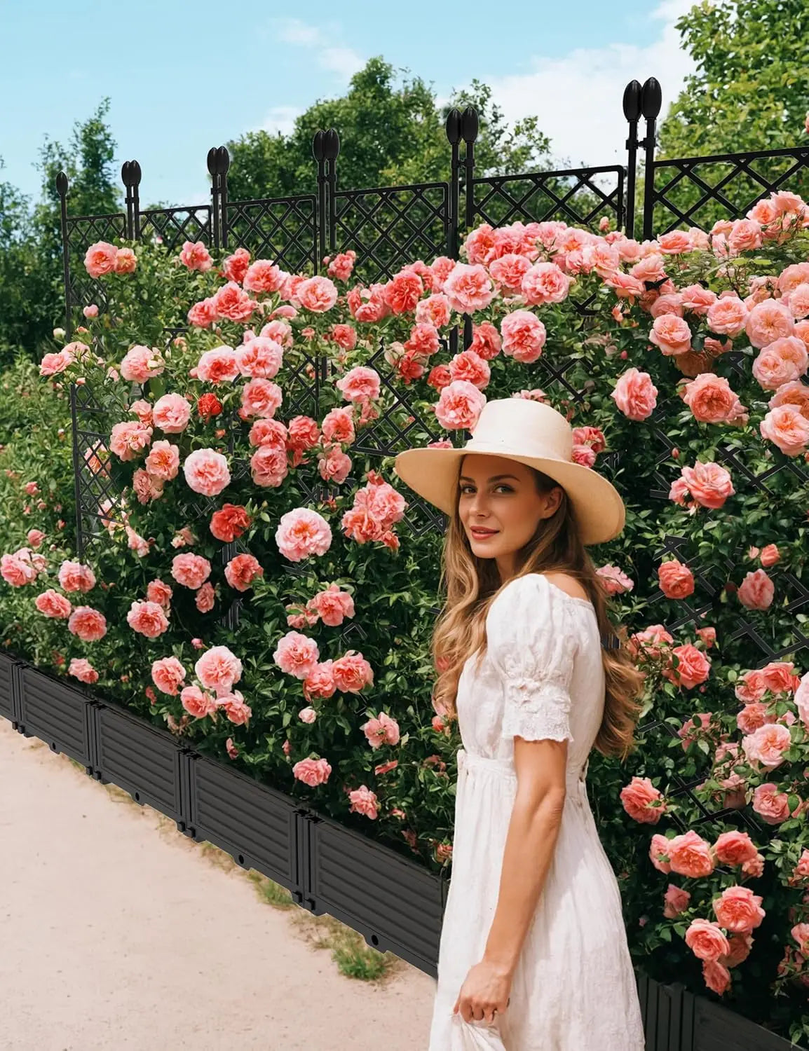 Planter Box w/ Trellis Rack, 5.25FT,  Raised Bed, Self-Watering with Drainage Holes