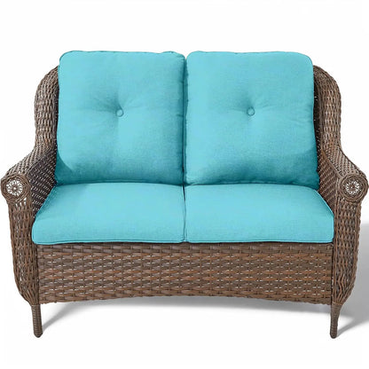 Patio Loveseat Sofa - Heavy Duty, All-Weather Brown Rattan Wicker