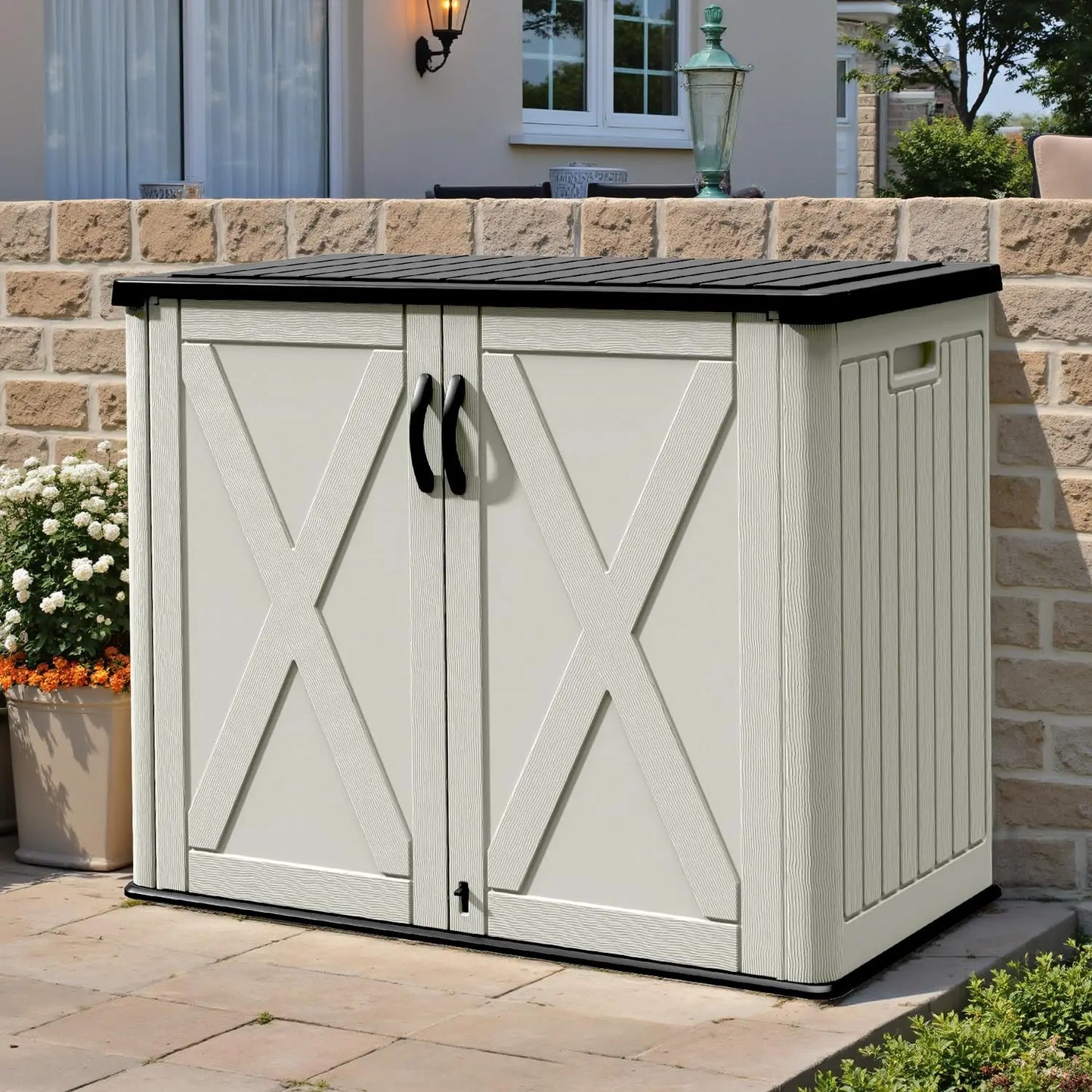 Outdoor Storage Cabinet with Lockable Door, Waterproof-Horizontal Storage Shed, 25 Cu. ft.