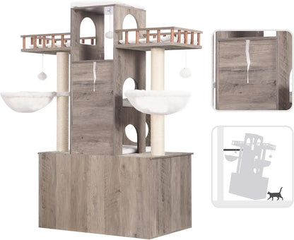 Heavy Duty Large Cat Tower with Litter Box Enclosure, Multi-Levels, and Scratching Posts