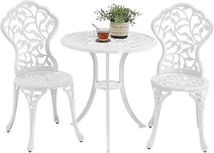 3-Piece Bistro Set w/Leaf Design, Rust-Resistant Cast Aluminum Table and Chairs