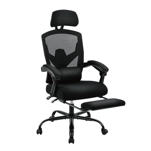 Ergonomic Reclining High Back Mesh Cushioned Chair w/ Lumbar Support Pillow, Headrest and Footrest