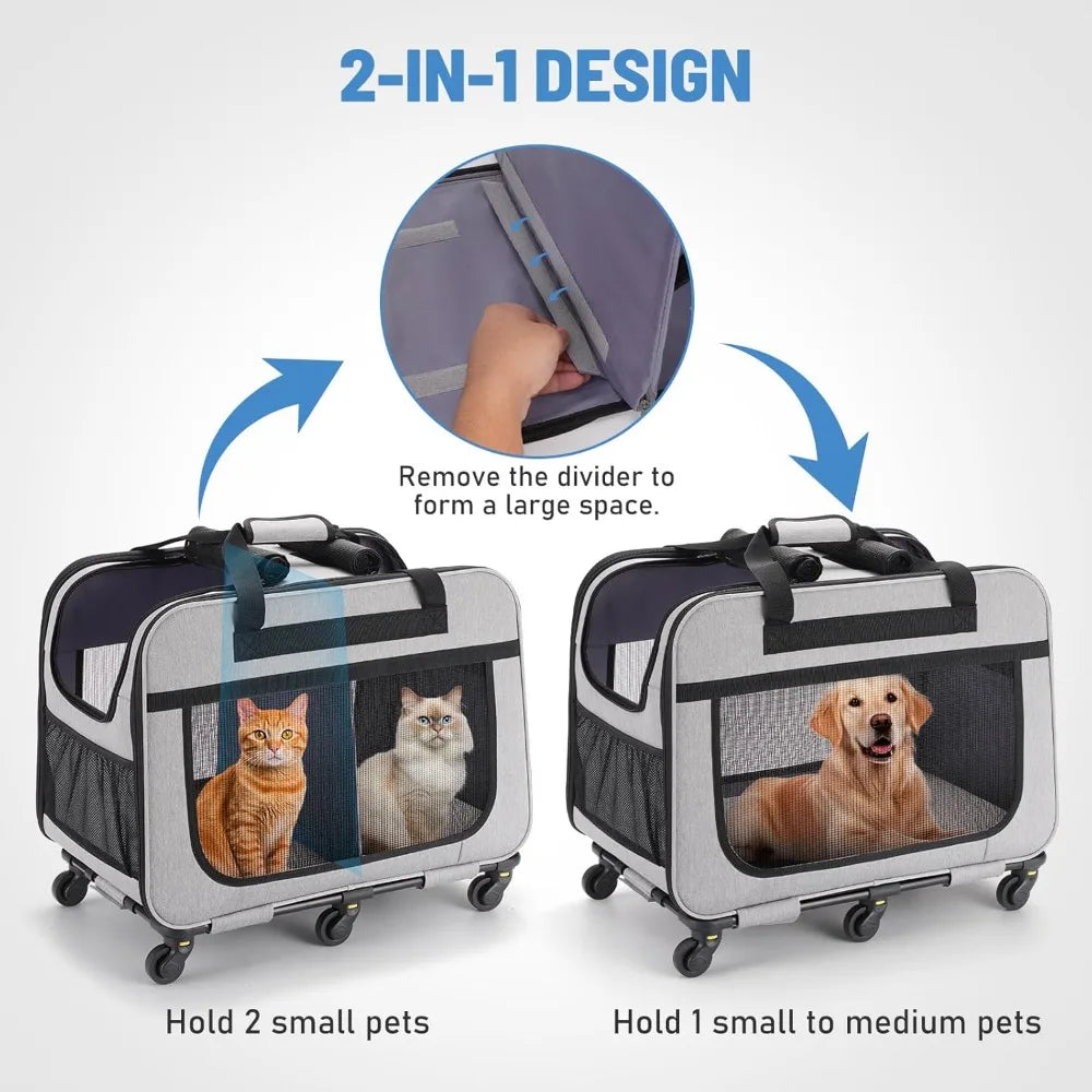 Double Pet Carrier with Adjustable Handle, Mesh Windows, Foldable Supports up to 40 Lbs