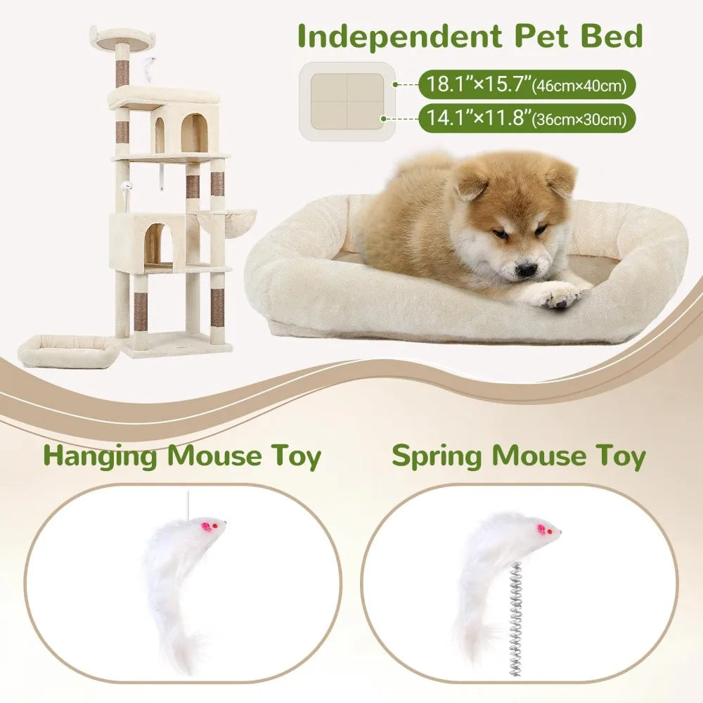 Heavy Duty 72" Cat Tree Tower, Comfortably Cushioned, Sturdy and Stable with Pet Bed