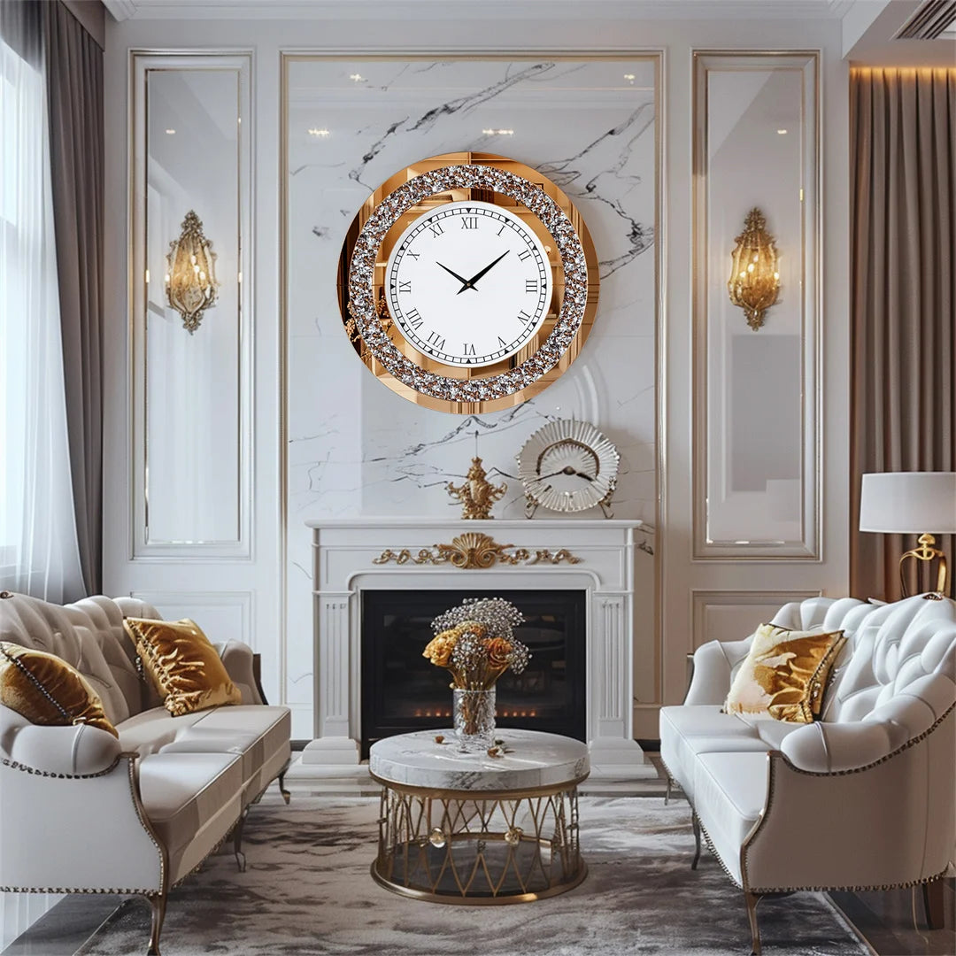 32inch Large Diamond Crystal 3D Wall Clock with Roman Numerals