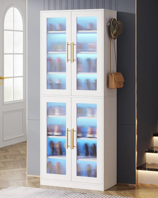 Tall Storage Cabinet with Acrylic Doors and LED Lights with Adjustable Shelves